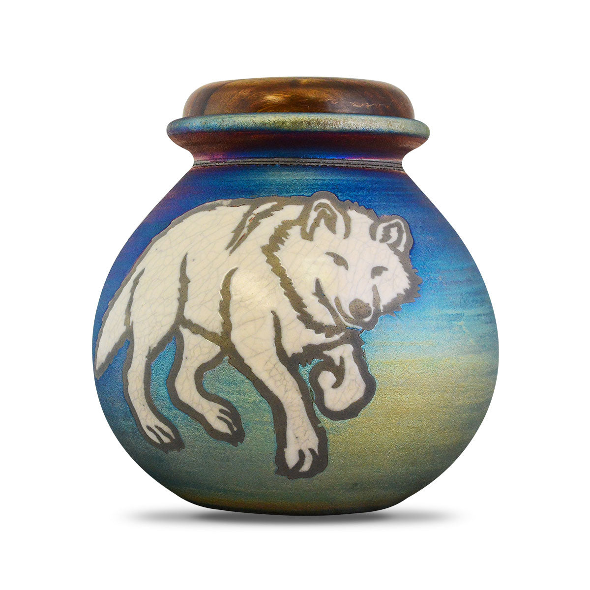Magestic Wolf Raku Urn